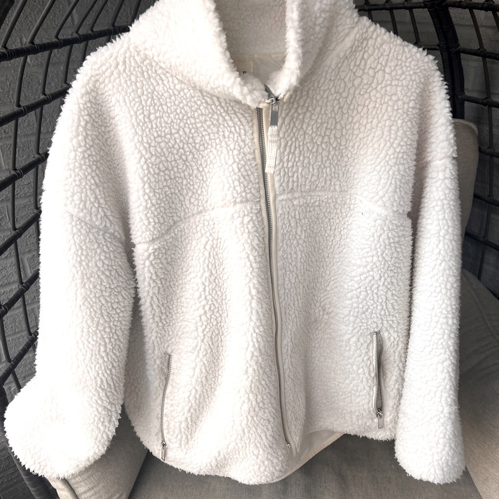 Gap zip up, high collar plush coat. Silk lined